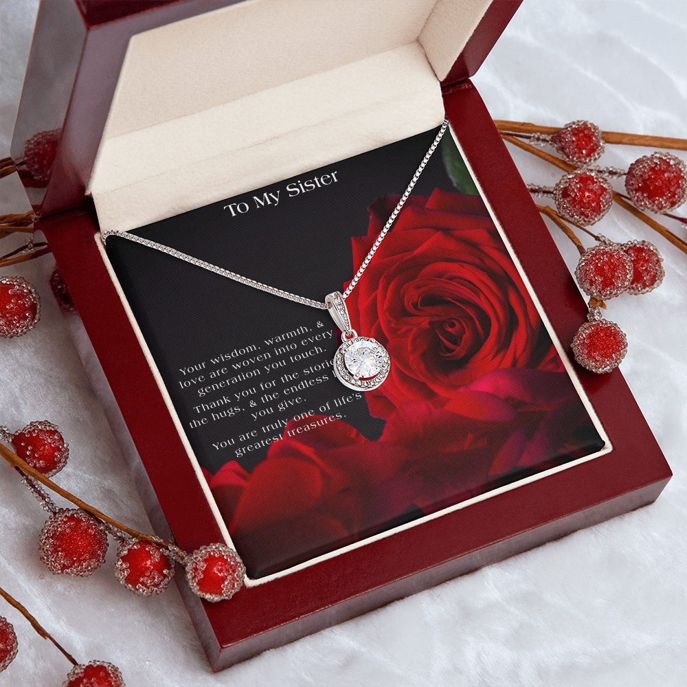 To My Sister Tribute | Red Rose Themed Gift Box | CZ 14K Pendant Necklace