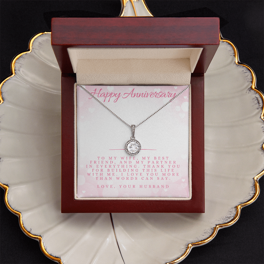 Anniversary Message Card Jewelry Gift | Gift for Her Husband to Wife Appreciation | Cushion Cut Pendant Necklace