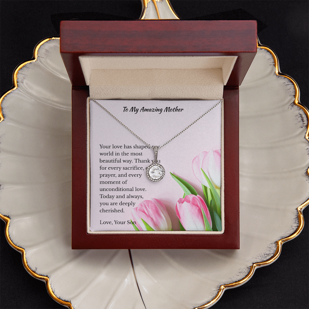 Any Occasion Son to Mother Gift | You are truly cherished | Cushion Cut Pendant Necklace
