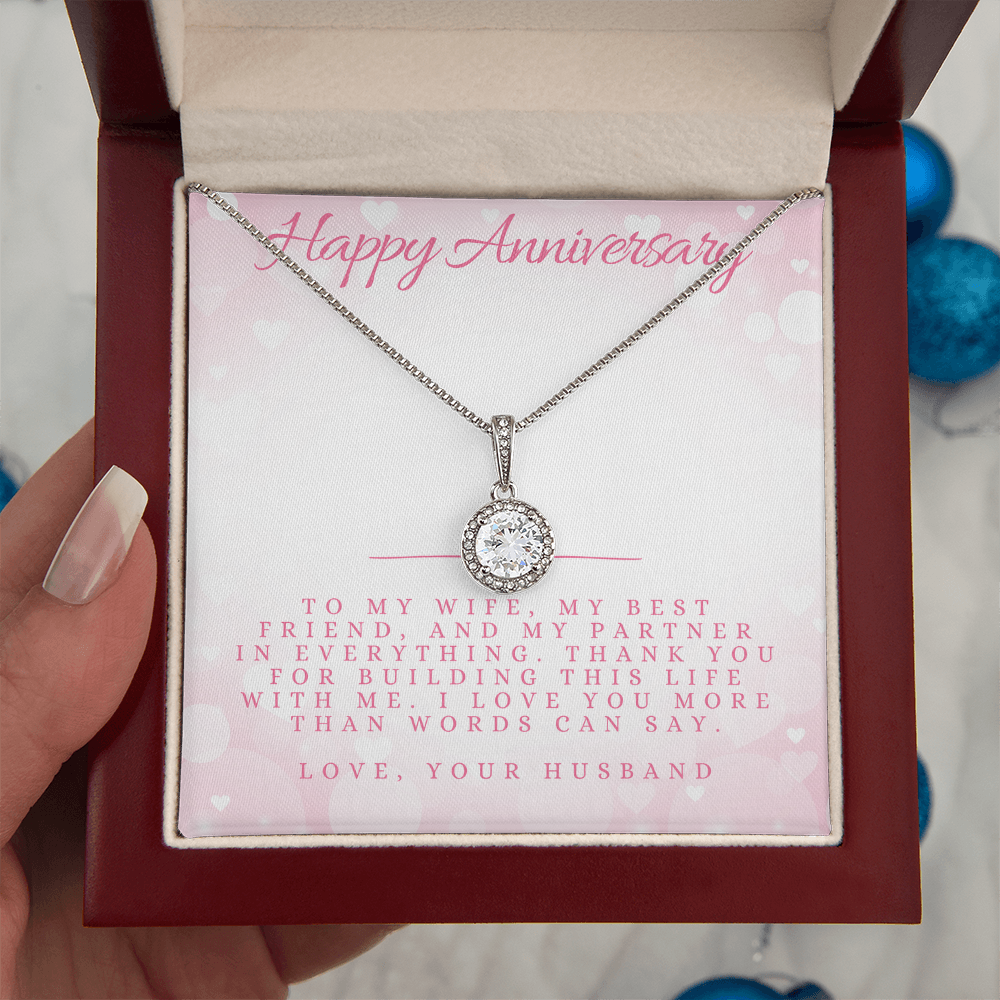 Anniversary Message Card Jewelry Gift | Gift for Her Husband to Wife Appreciation | Cushion Cut Pendant Necklace