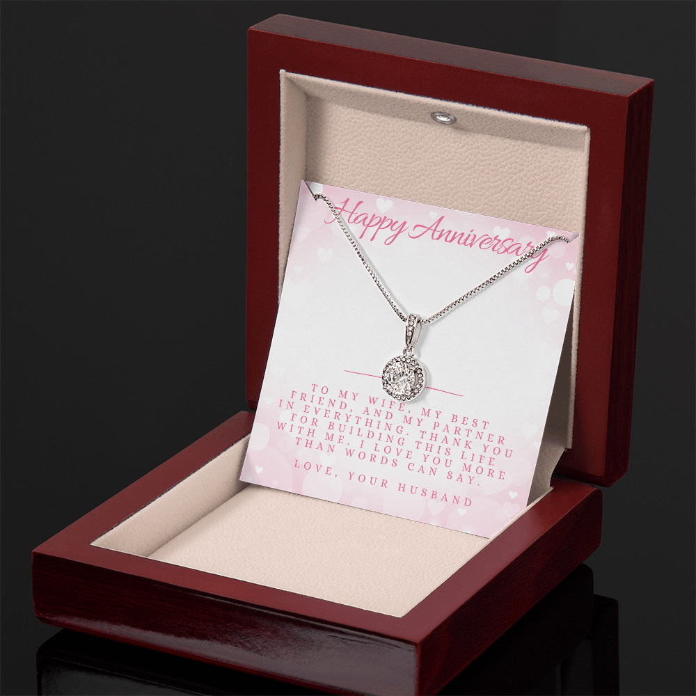Anniversary Message Card Jewelry Gift | Gift for Her Husband to Wife Appreciation | Cushion Cut Pendant Necklace