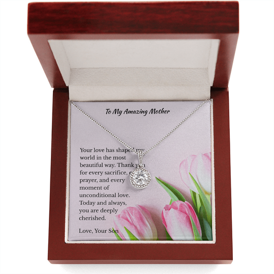 Any Occasion Son to Mother Gift | You are truly cherished | Cushion Cut Pendant Necklace