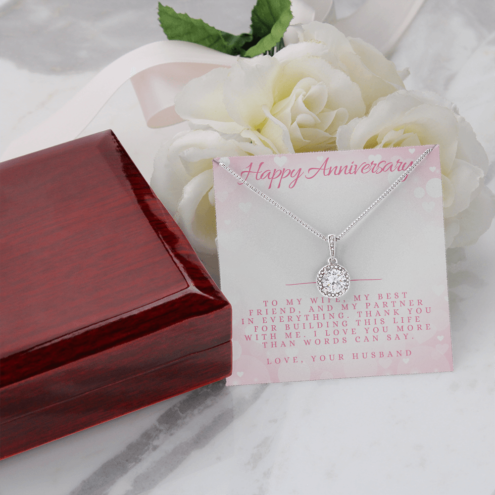 Anniversary Message Card Jewelry Gift | Gift for Her Husband to Wife Appreciation | Cushion Cut Pendant Necklace