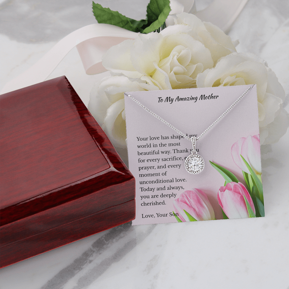 Any Occasion Son to Mother Gift | You are truly cherished | Cushion Cut Pendant Necklace