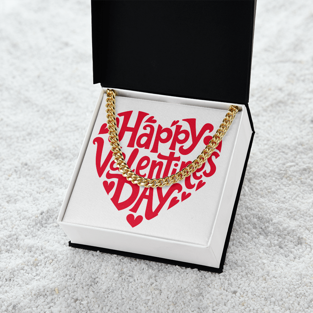 Gift for Him Valentine's Day Necklace | Cuban Link Chain | Stainless Steel or 14K Gold | Message Card for Husband Boyfriend Gift