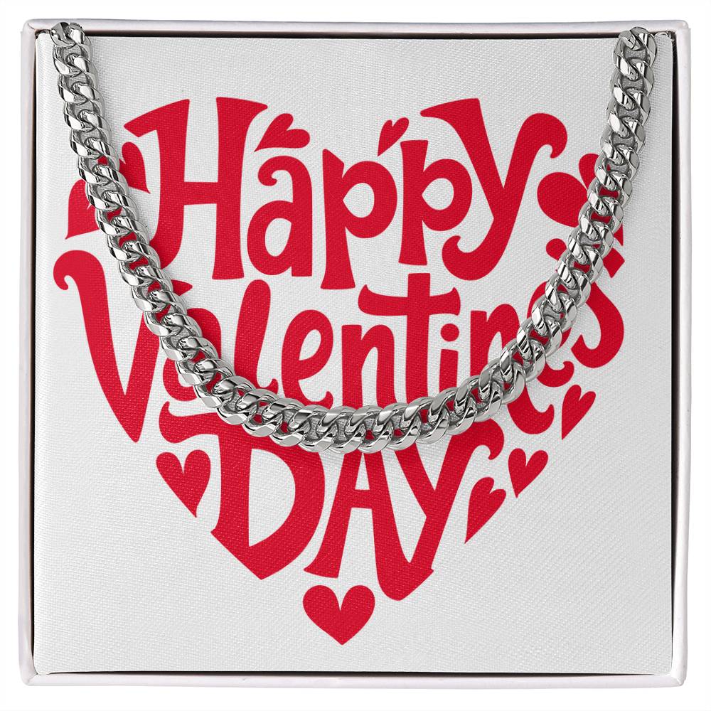 Gift for Him Valentine's Day Necklace | Cuban Link Chain | Stainless Steel or 14K Gold | Message Card for Husband Boyfriend Gift