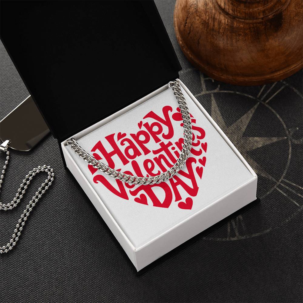 Gift for Him Valentine's Day Necklace | Cuban Link Chain | Stainless Steel or 14K Gold | Message Card for Husband Boyfriend Gift