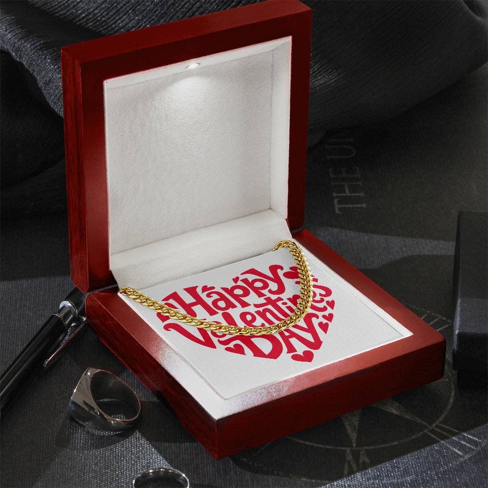 Gift for Him Valentine's Day Necklace | Cuban Link Chain | Stainless Steel or 14K Gold | Message Card for Husband Boyfriend Gift