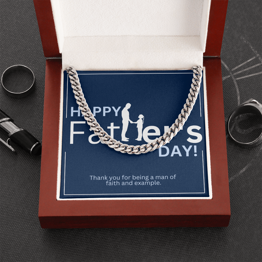 Father's Day Gift Box | Man of Faith | Stainless Steel Cuban Link Necklace