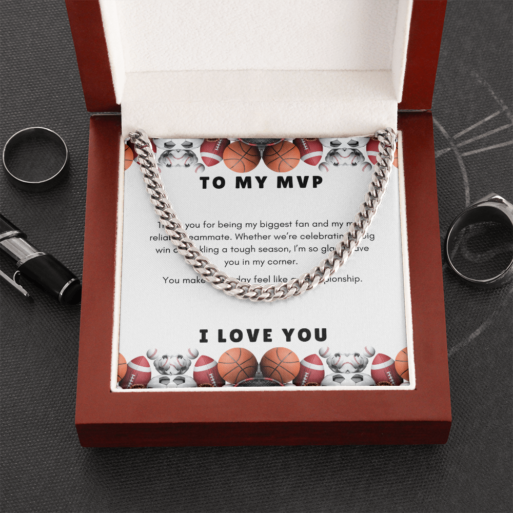 Men's Cuban Link Chain Necklace | Gift for Him To My MVP | Sports Themed  Message Card