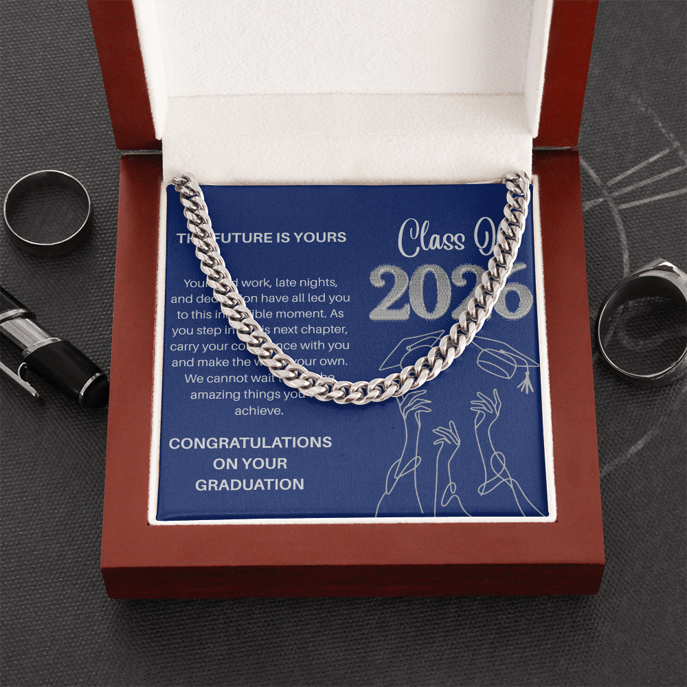 Class of 2026 Graduation Gift for Him | Men's Cuban Link Chain & Inspirational Message Card |Jewelry  Charm & Dazzle