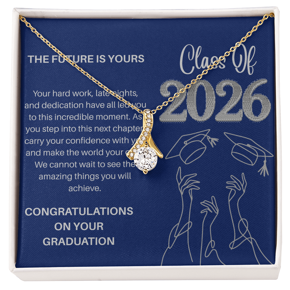 Class of 2026 Graduation Necklace for Her | Petite Ribbon Pendant & Inspirational Message Card | Charm & Dazzle
