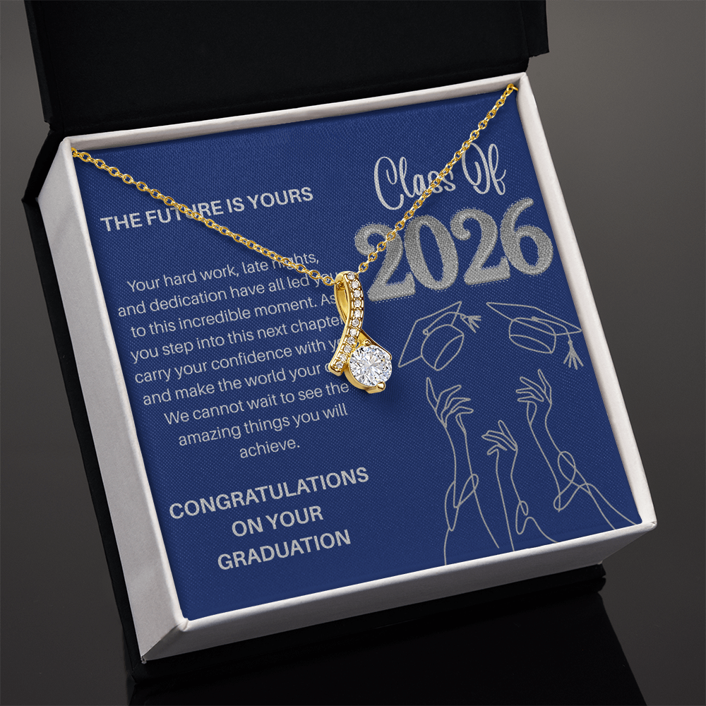 Class of 2026 Graduation Necklace for Her | Petite Ribbon Pendant & Inspirational Message Card | Charm & Dazzle