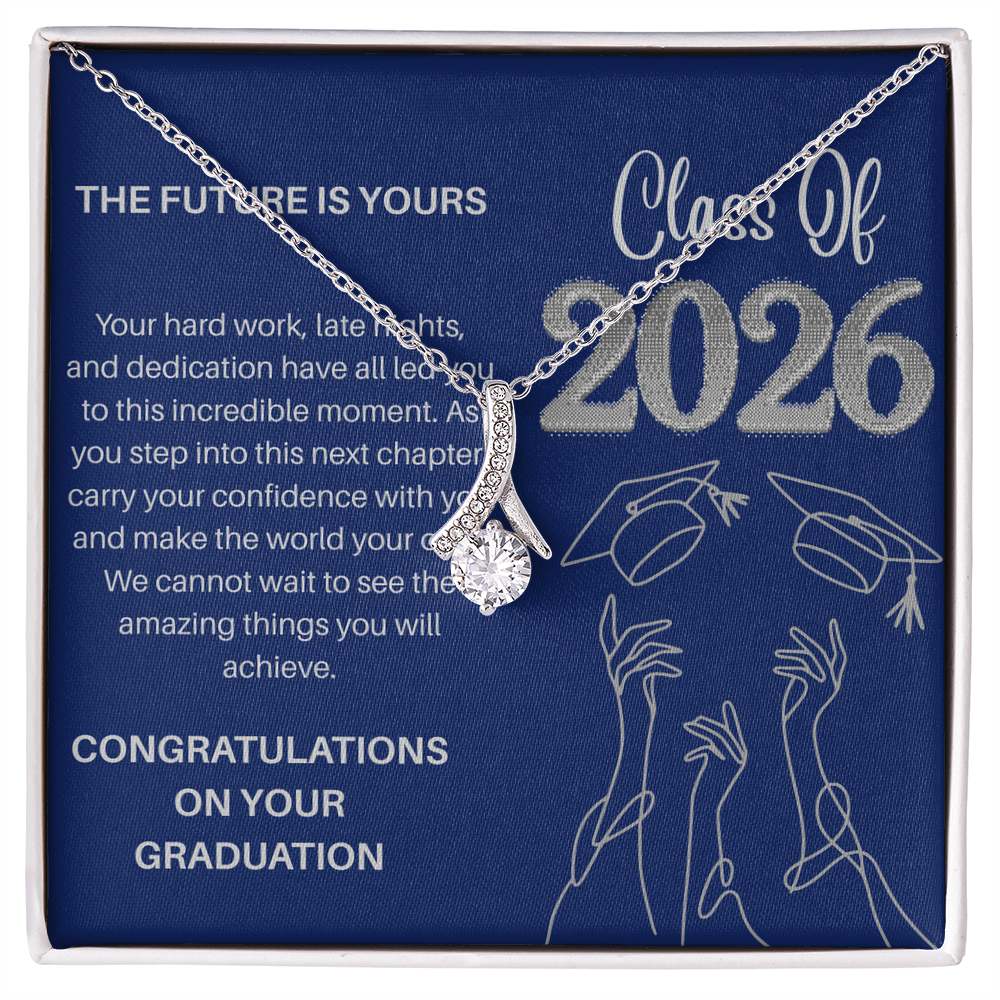 Class of 2026 Graduation Necklace for Her | Petite Ribbon Pendant & Inspirational Message Card | Charm & Dazzle