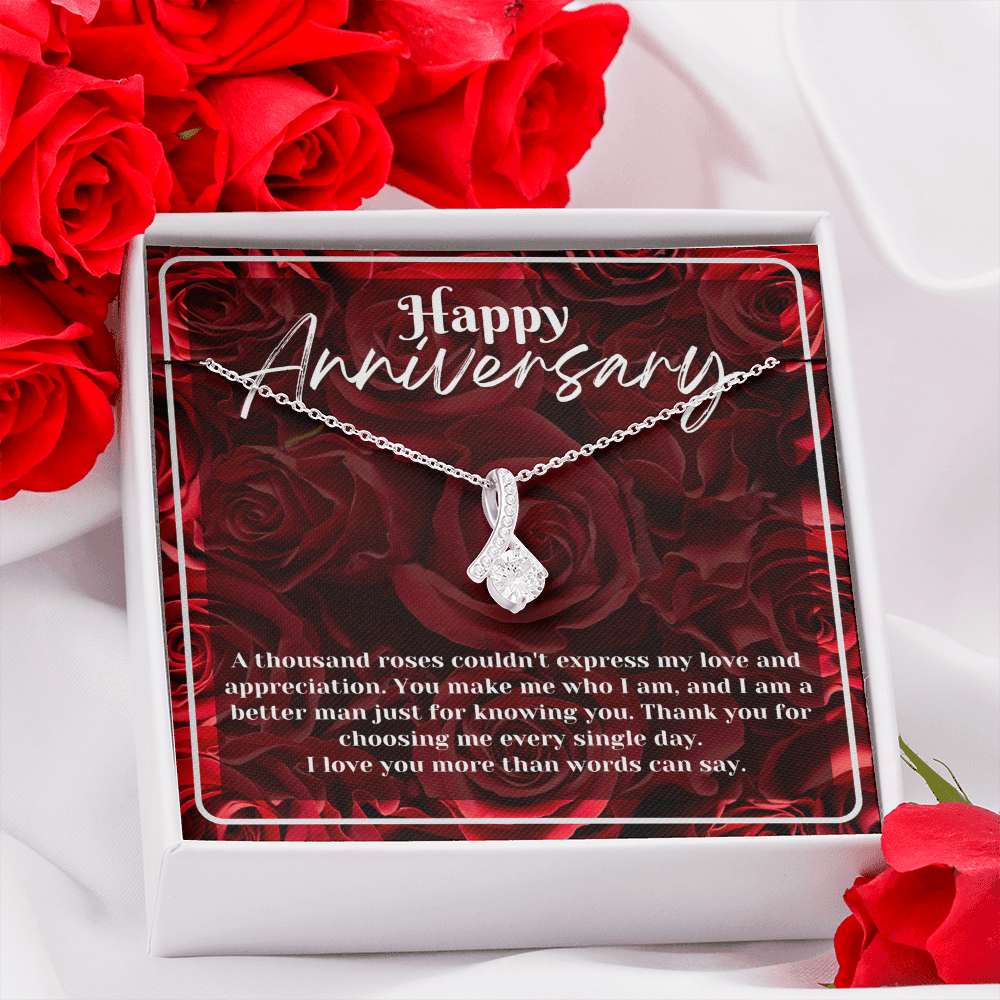 Petite Ribbon Anniversary Necklace | Gift for Her Wife Message Card Jewelry