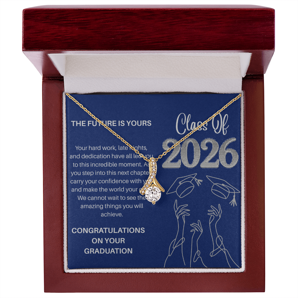 Class of 2026 Graduation Necklace for Her | Petite Ribbon Pendant & Inspirational Message Card | Charm & Dazzle