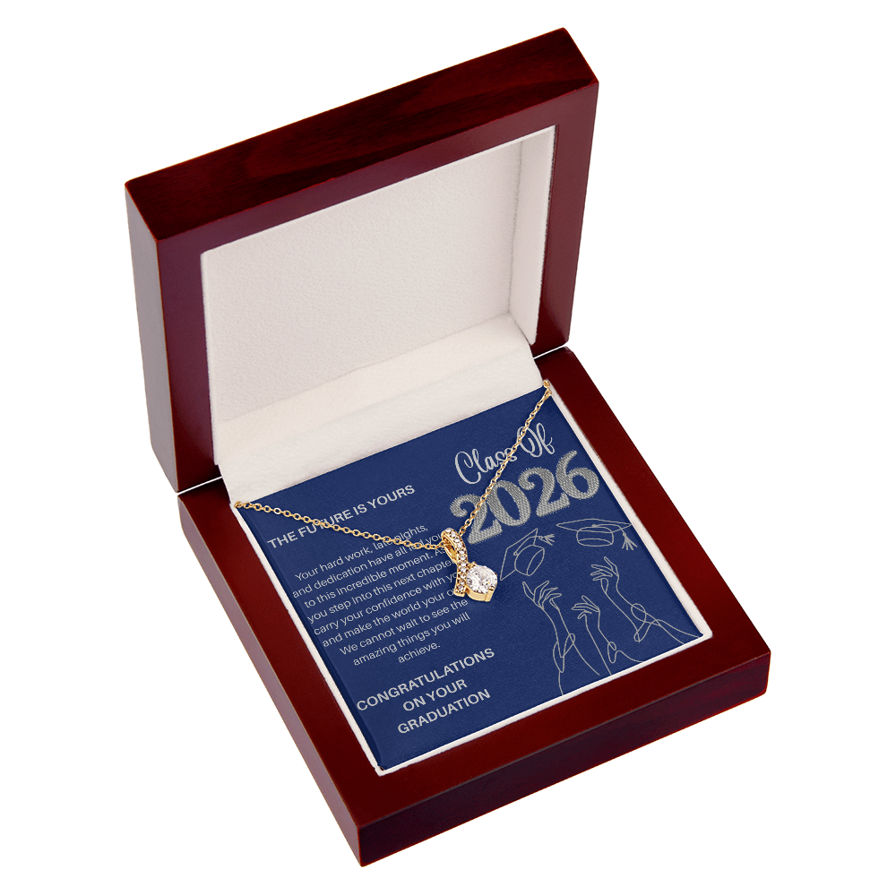 Class of 2026 Graduation Necklace for Her | Petite Ribbon Pendant & Inspirational Message Card | Charm & Dazzle