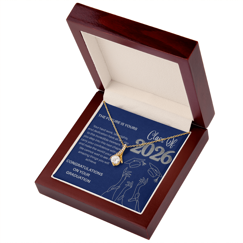 Class of 2026 Graduation Necklace for Her | Petite Ribbon Pendant & Inspirational Message Card | Charm & Dazzle