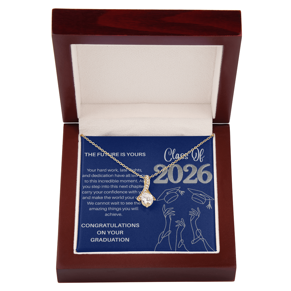 Class of 2026 Graduation Necklace for Her | Petite Ribbon Pendant & Inspirational Message Card | Charm & Dazzle