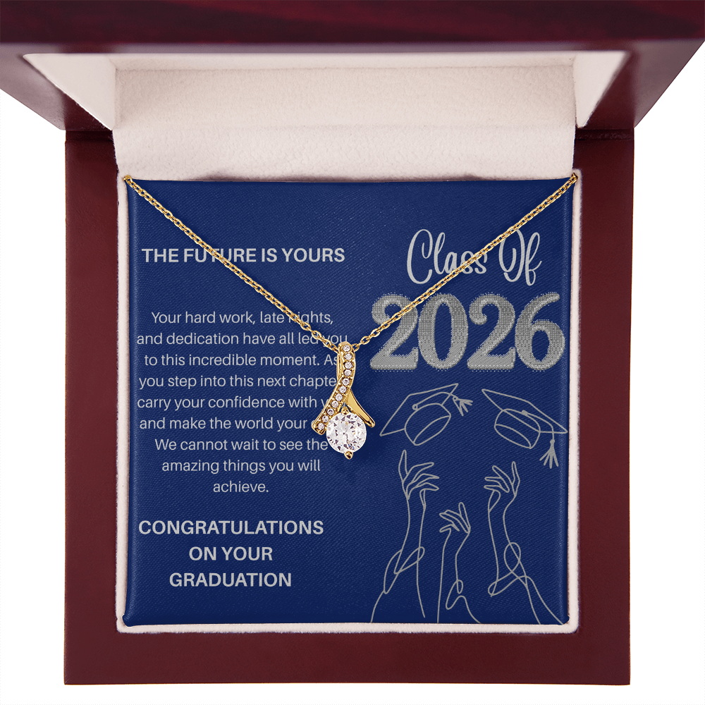 Class of 2026 Graduation Necklace for Her | Petite Ribbon Pendant & Inspirational Message Card | Charm & Dazzle