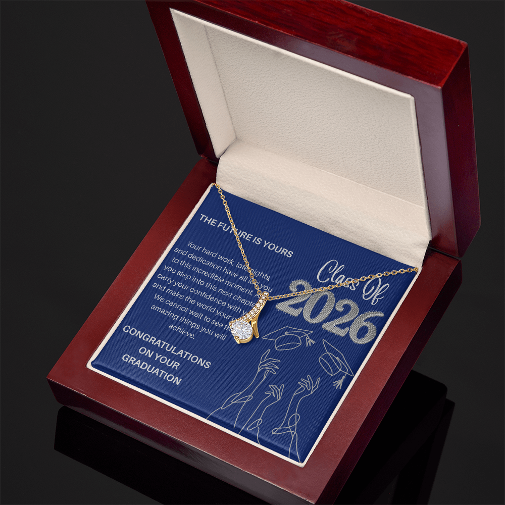 Class of 2026 Graduation Necklace for Her | Petite Ribbon Pendant & Inspirational Message Card | Charm & Dazzle
