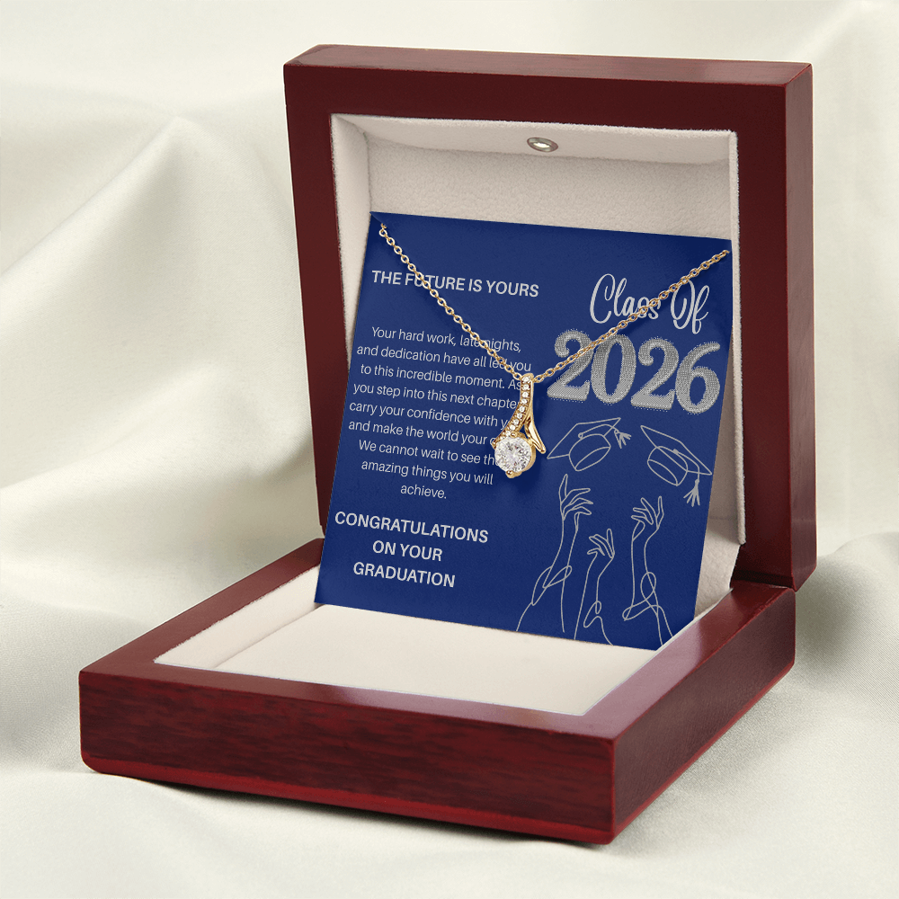 Class of 2026 Graduation Necklace for Her | Petite Ribbon Pendant & Inspirational Message Card | Charm & Dazzle