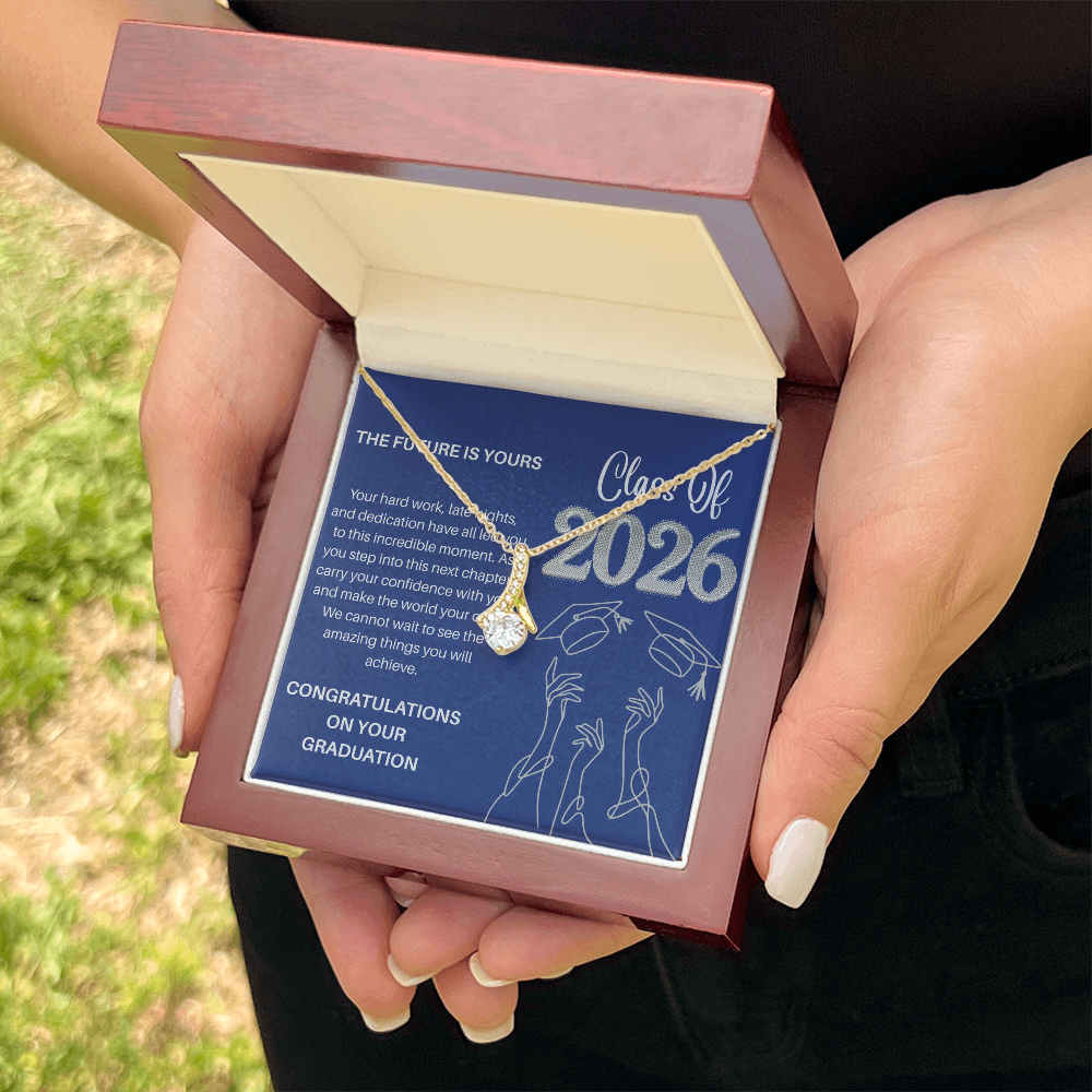 Class of 2026 Graduation Necklace for Her | Petite Ribbon Pendant & Inspirational Message Card | Charm & Dazzle
