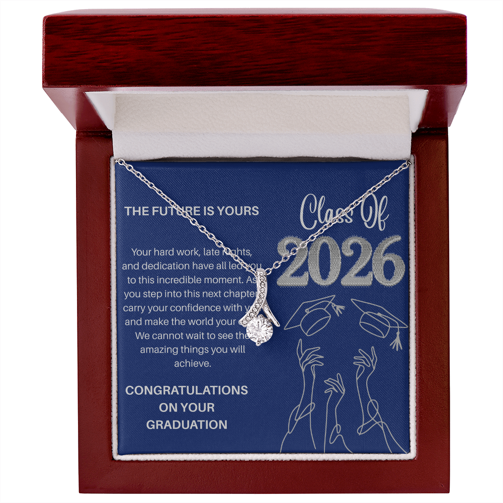 Class of 2026 Graduation Necklace for Her | Petite Ribbon Pendant & Inspirational Message Card | Charm & Dazzle