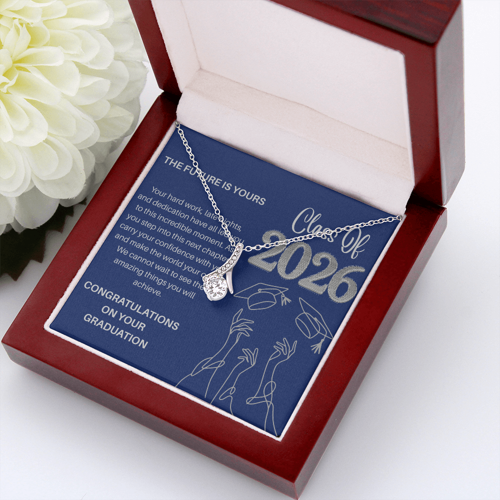 Class of 2026 Graduation Necklace for Her | Petite Ribbon Pendant & Inspirational Message Card | Charm & Dazzle