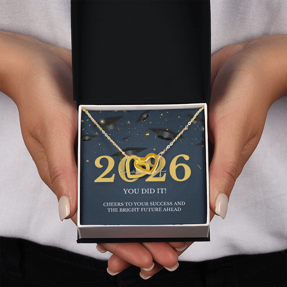 Class of 2026 Graduation Gift for Her | Interlocking Hearts Necklace with Meaningful Message Card | Charm & Dazzle