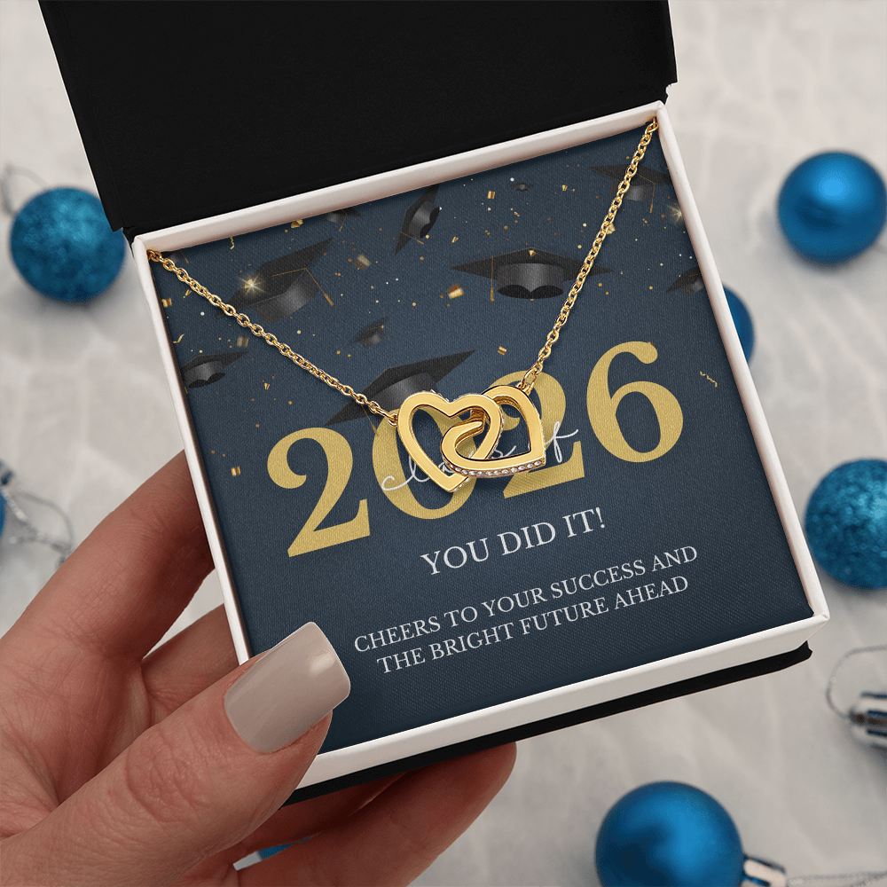 Class of 2026 Graduation Gift for Her | Interlocking Hearts Necklace with Meaningful Message Card | Charm & Dazzle