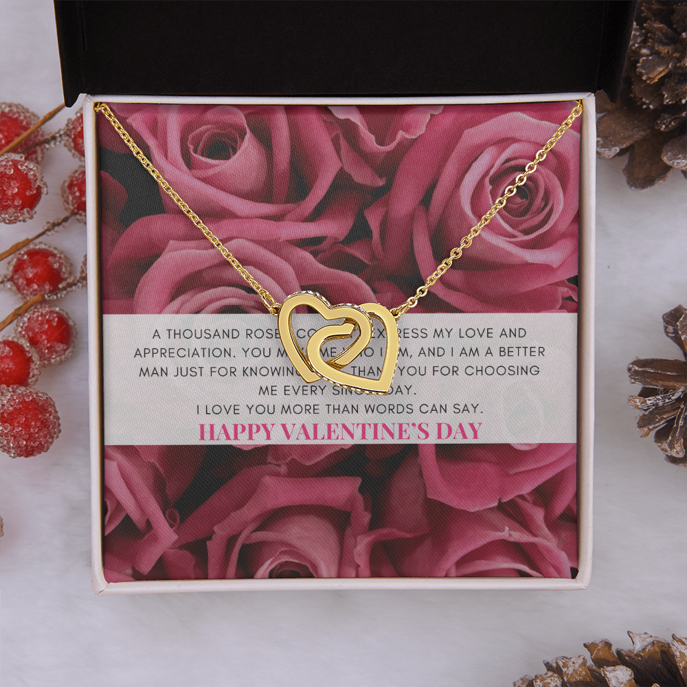 Interlocking Heart Necklace | Heartfelt Jewelry Message Card | Pink Coquette themed Valentine's Gift Box
