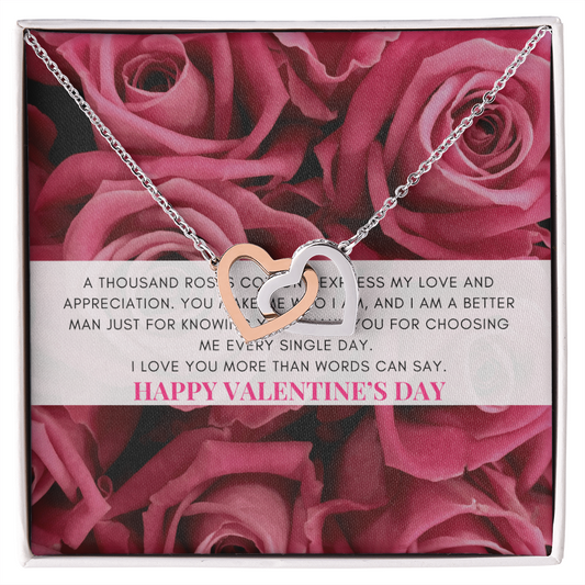 Interlocking Heart Necklace | Heartfelt Jewelry Message Card | Pink Coquette themed Valentine's Gift Box