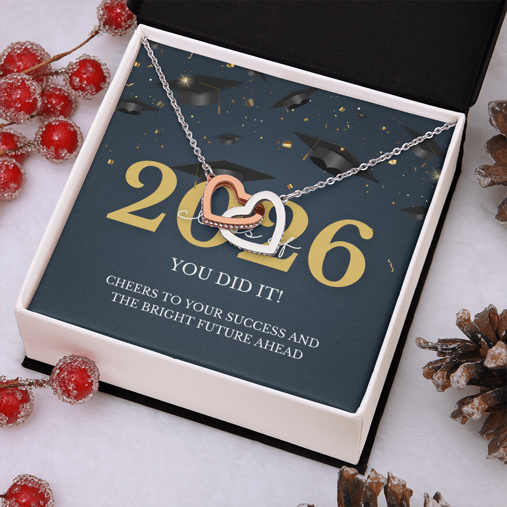 Class of 2026 Graduation Gift for Her | Interlocking Hearts Necklace with Meaningful Message Card | Charm & Dazzle