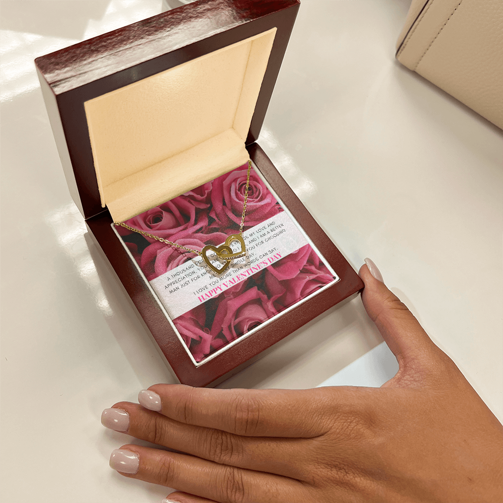 Interlocking Heart Necklace | Heartfelt Jewelry Message Card | Pink Coquette themed Valentine's Gift Box