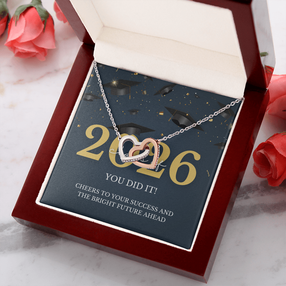 Class of 2026 Graduation Gift for Her | Interlocking Hearts Necklace with Meaningful Message Card | Charm & Dazzle