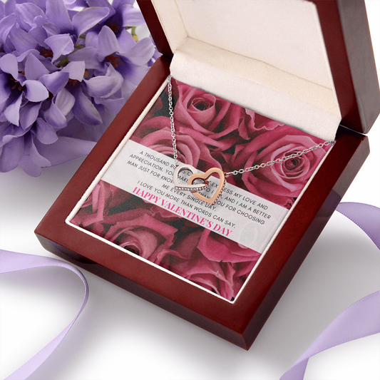 Interlocking Heart Necklace | Heartfelt Jewelry Message Card | Pink Coquette themed Valentine's Gift Box