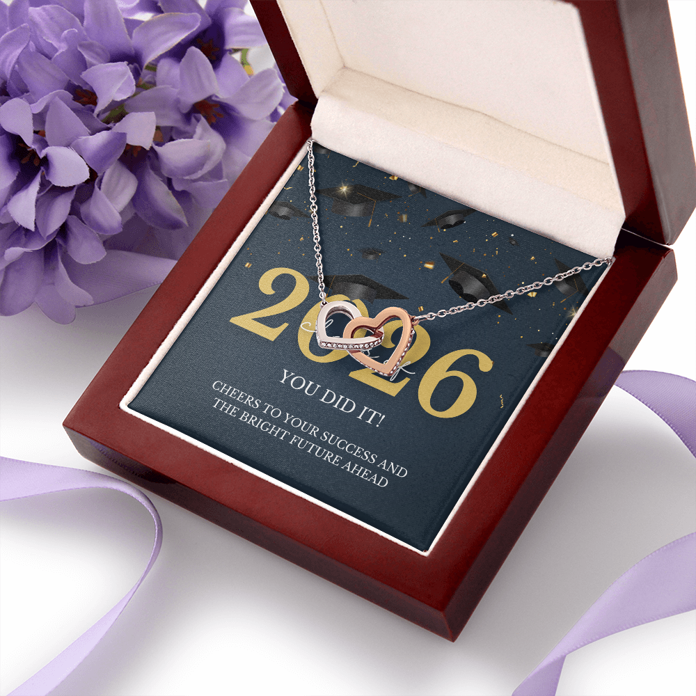 Class of 2026 Graduation Gift for Her | Interlocking Hearts Necklace with Meaningful Message Card | Charm & Dazzle