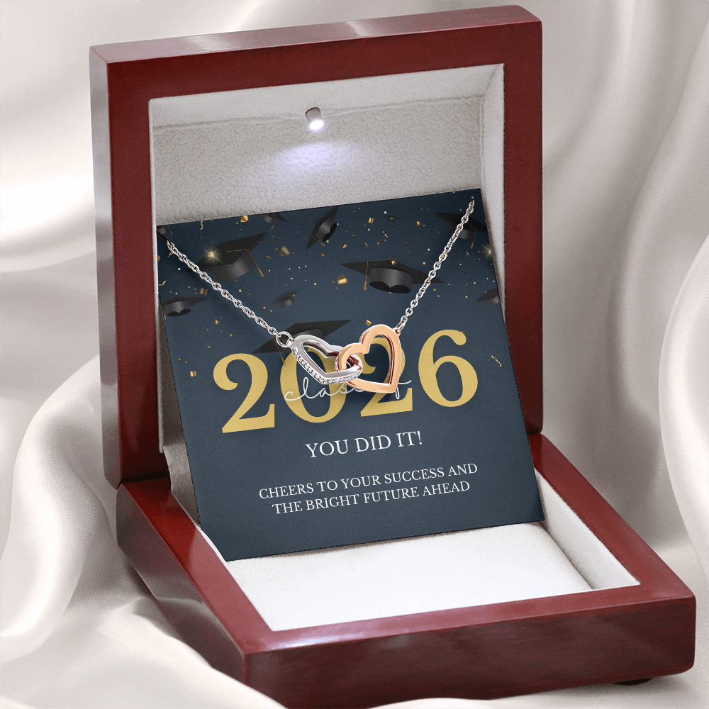 Class of 2026 Graduation Gift for Her | Interlocking Hearts Necklace with Meaningful Message Card | Charm & Dazzle