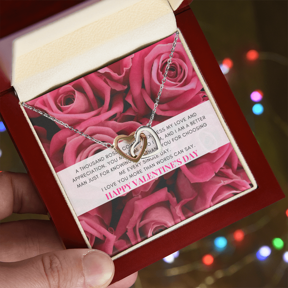 Interlocking Heart Necklace | Heartfelt Jewelry Message Card | Pink Coquette themed Valentine's Gift Box