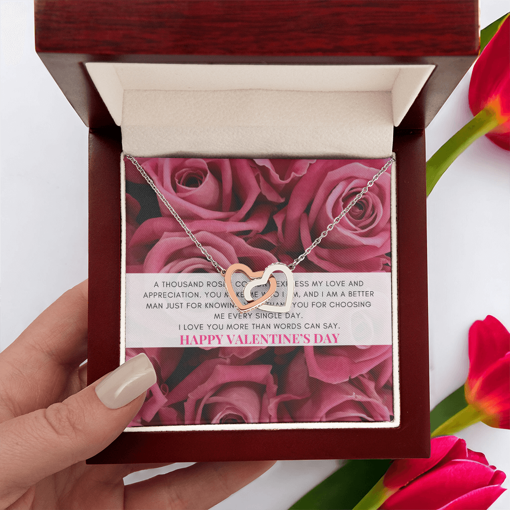 Interlocking Heart Necklace | Heartfelt Jewelry Message Card | Pink Coquette themed Valentine's Gift Box