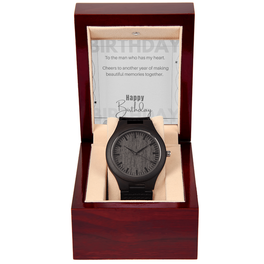 Unique Wood Grain Leather Watch for Him • Personalized Birthday Gift for Him Message Card