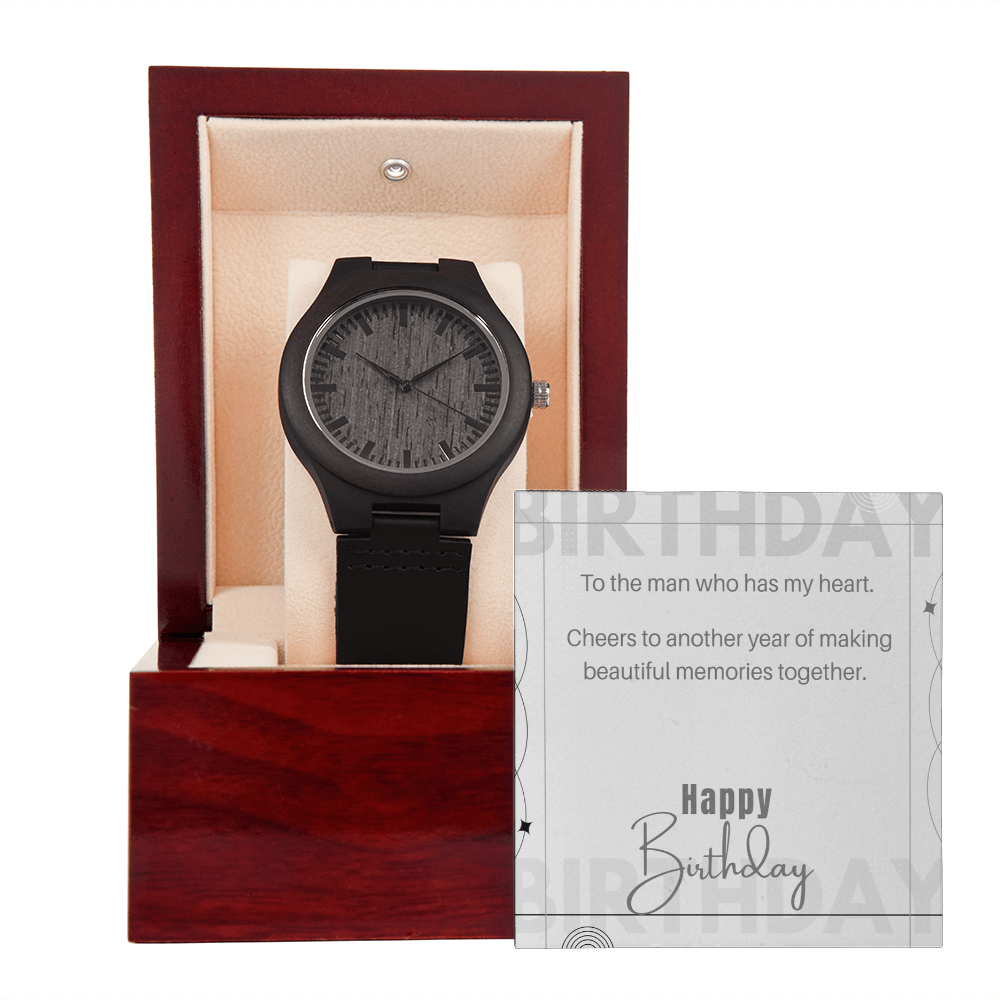 Unique Wood Grain Leather Watch for Him • Personalized Birthday Gift for Him Message Card