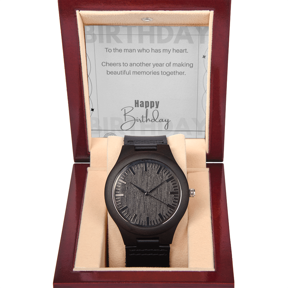 Unique Wood Grain Leather Watch for Him • Personalized Birthday Gift for Him Message Card