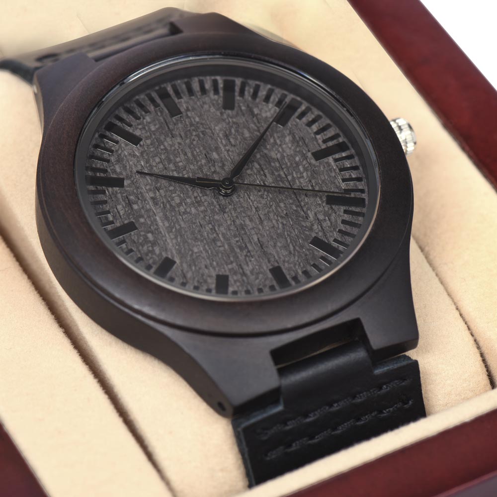 Unique Wood Grain Leather Watch for Him • Personalized Birthday Gift for Him Message Card