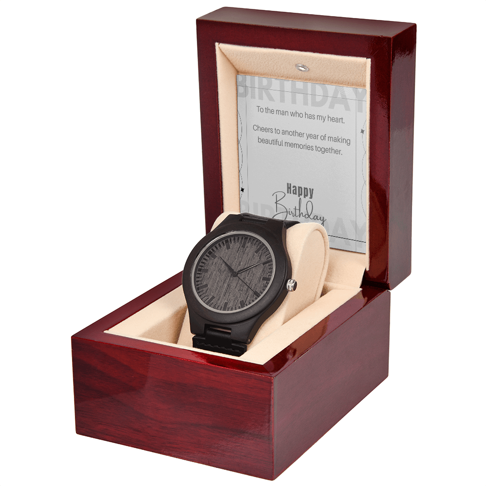 Unique Wood Grain Leather Watch for Him • Personalized Birthday Gift for Him Message Card