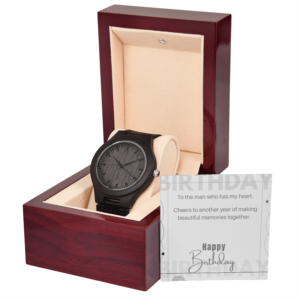 Unique Wood Grain Leather Watch for Him • Personalized Birthday Gift for Him Message Card