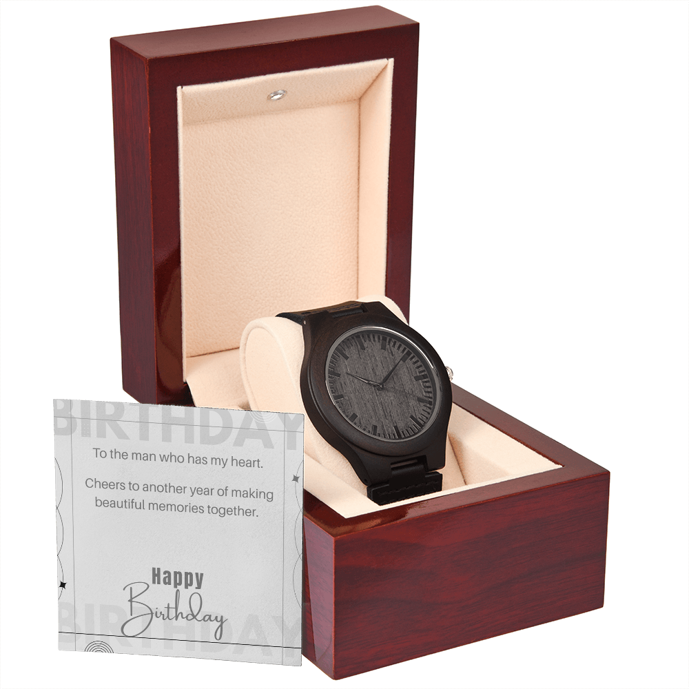 Unique Wood Grain Leather Watch for Him • Personalized Birthday Gift for Him Message Card