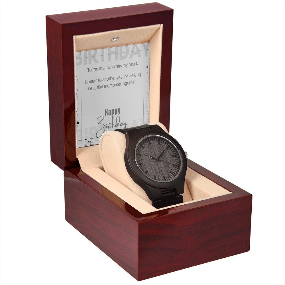 Unique Wood Grain Leather Watch for Him • Personalized Birthday Gift for Him Message Card