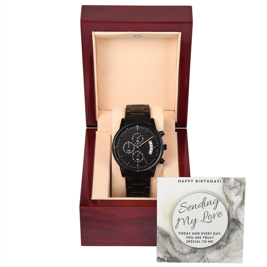 Men's Stainless Steel Blackout Watch with Luxury Copper Dial | Happy Birthday Gift Message Card Gift for Him